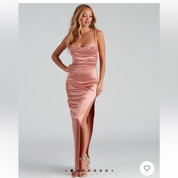 NWT - Windsor Lola high slit satin dress rose gold - Picture 1 of 5